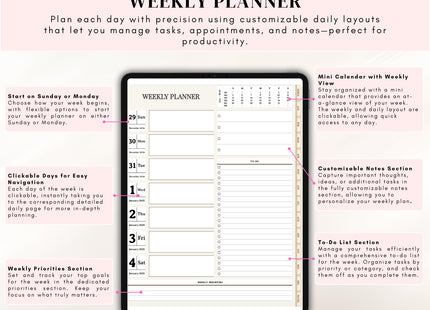 Digital Planner 2025-2027 Hyperlinked GoodNotes Template Apple Google Calendars