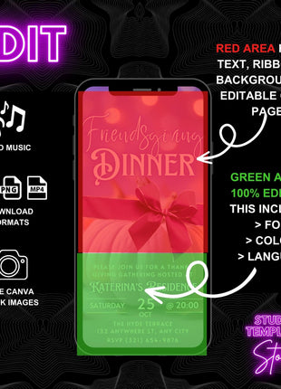 Editable Friendsgiving Dinner Invitation Video MP4 & JPEG Invite