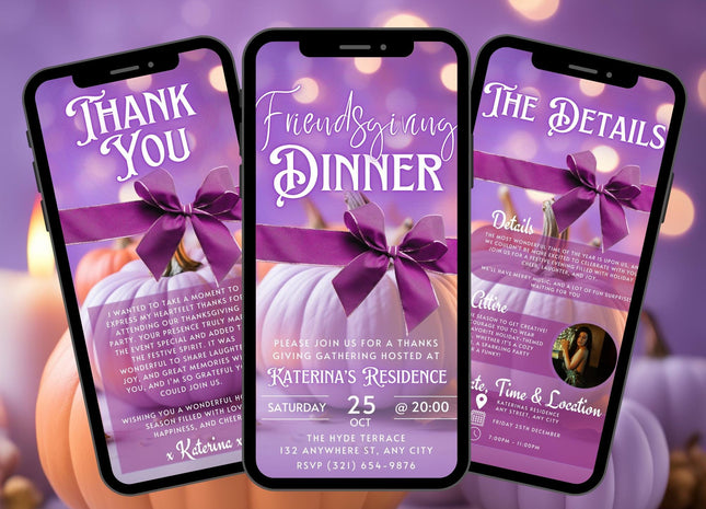 Editable Friendsgiving Dinner Invitation Video MP4 & JPEG Invite