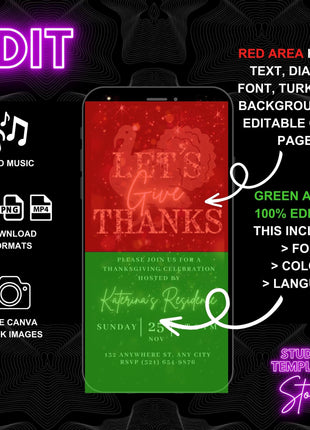 Editable Thanksgiving Video Invitation eCard for Fall Family Dinner Evite