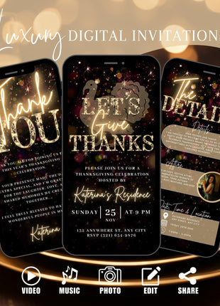 Editable Thanksgiving Video Invitation eCard for Fall Family Dinner Evite