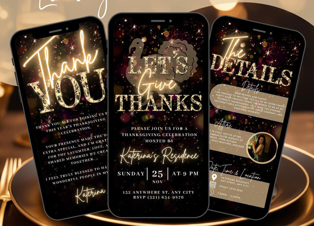 Editable Thanksgiving Video Invitation eCard for Fall Family Dinner Evite