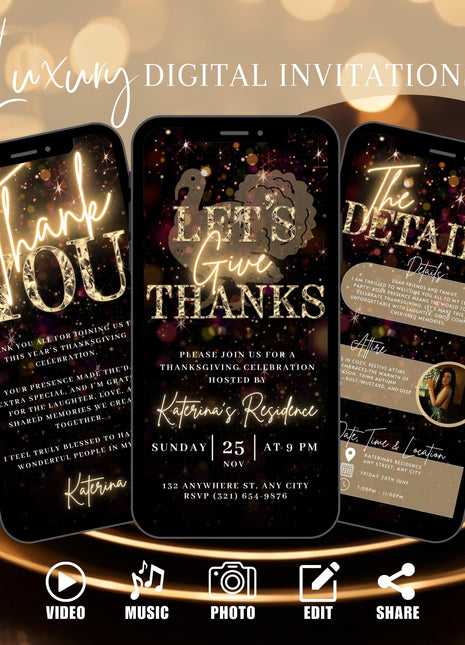 Editable Thanksgiving Video Invitation eCard for Fall Family Dinner Evite