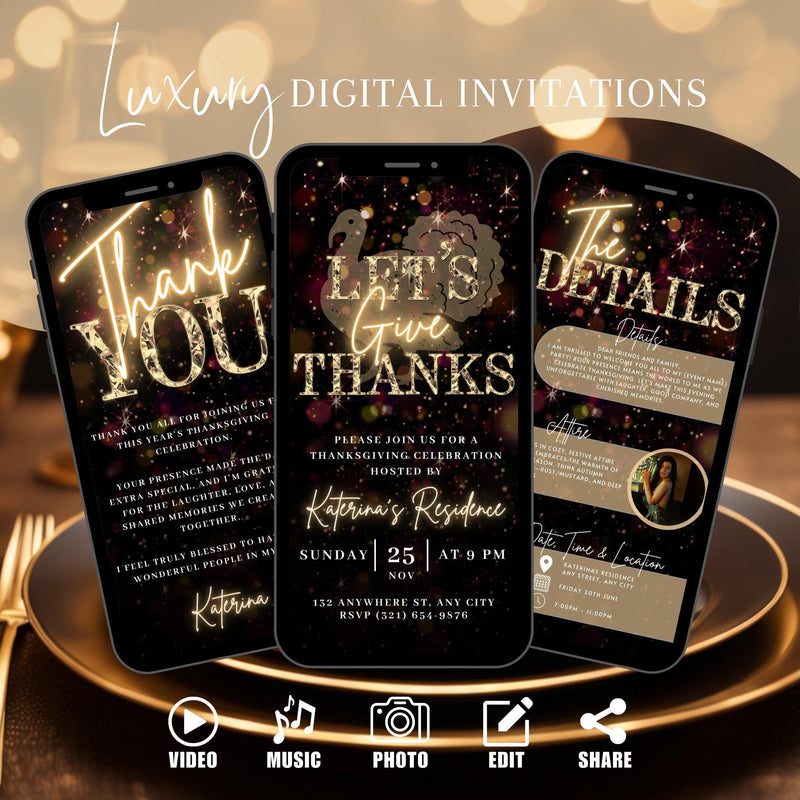 Editable Thanksgiving Video Invitation eCard for Fall Family Dinner Evite