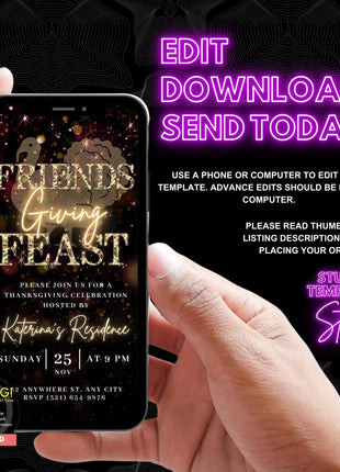 Animated Friendsgiving Feast Invitation Editable Canva MP4 JPEG Evite
