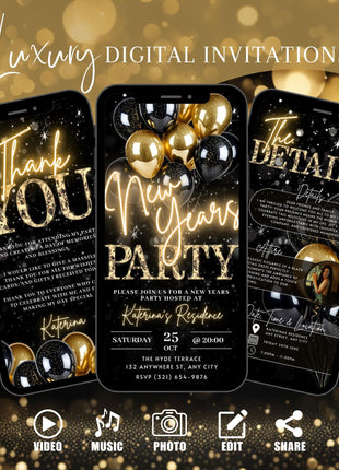 Black Gold 2026 New Year's Eve Video Invitation Template