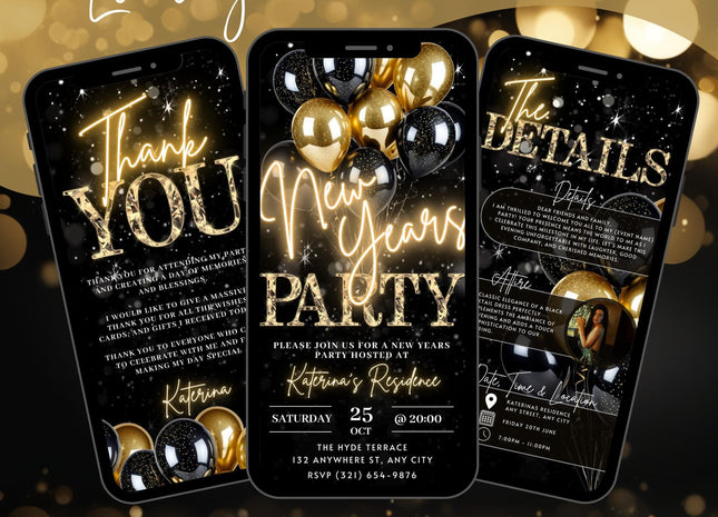 Black Gold 2026 New Year's Eve Video Invitation Template