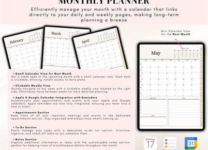 Digital Planner 2025-2027 Hyperlinked GoodNotes Template Apple Google Calendars