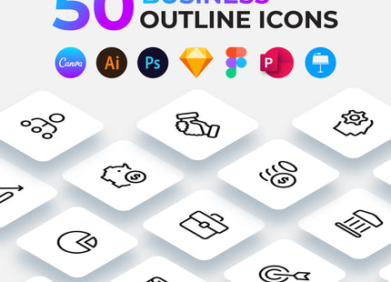 50 Outline Business Icons Pack — Editable Canva Figma SVG Set