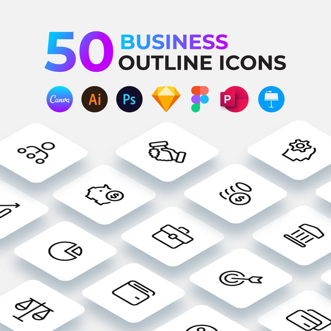 50 Outline Business Icons Pack — Editable Canva Figma SVG Set