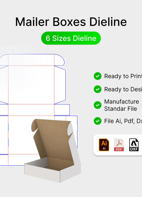 Mailer Box Dieline Templates 6 Sizes Print-Ready AI PDF DXF