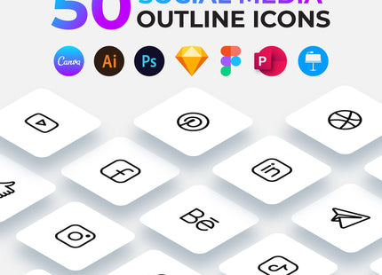 50 Outline Social Media Icons Pack Editable SVG PNG Figma