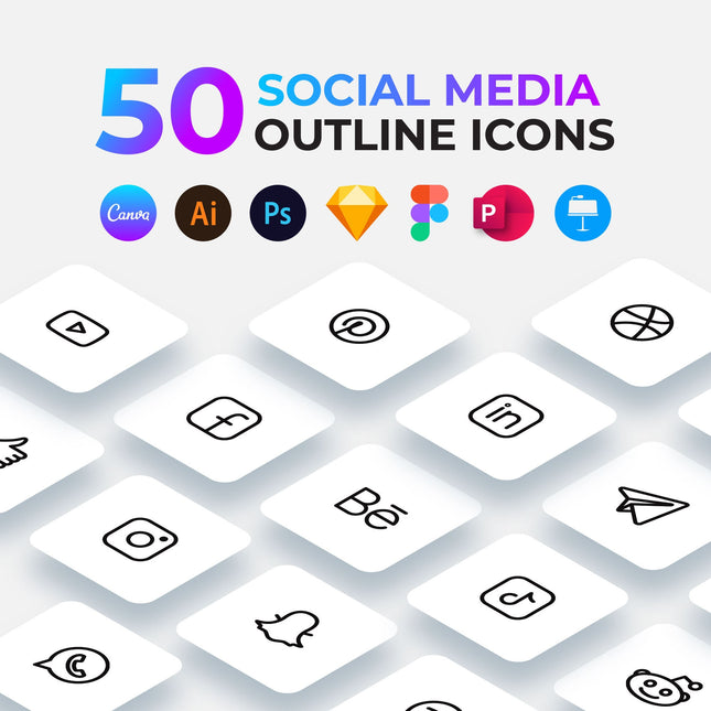 50 Outline Social Media Icons Pack Editable SVG PNG Figma