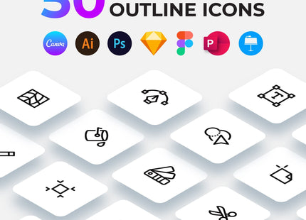 50 Outline Graphic Design Icons Pack Editable Canva SVG Figma