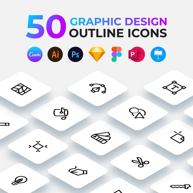 50 Outline Graphic Design Icons Pack Editable Canva SVG Figma