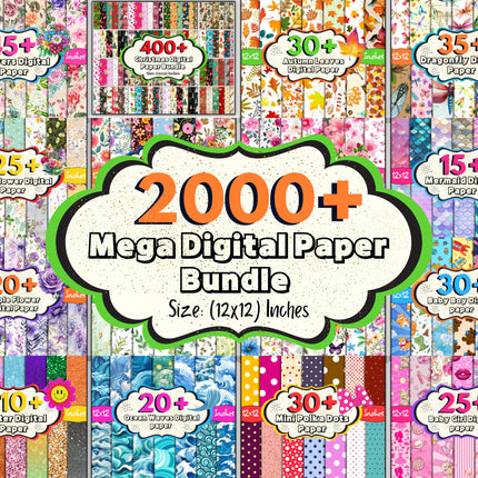 2000 + Mega Digital Paper Pack, Christmas Digital Paper, Floral Digital Paper, Digital Scrapbook, Seamless Background, Digital Patterns