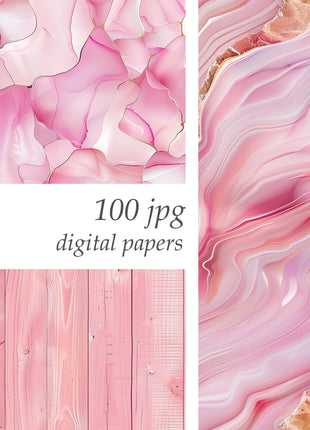 100 Pink Digital Papers Seamless Pink Texture Background Bundle