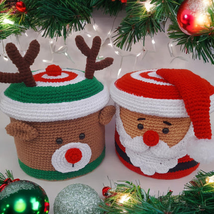 Christmas boxes Santa and Rudolph crochet patterns, christmas gift box, xmas crochet patterns, santa crochet, rudolph crochet, Multilanguage