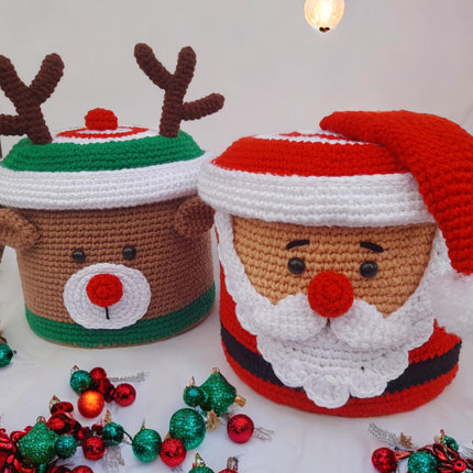 Christmas boxes Santa and Rudolph crochet patterns, christmas gift box, xmas crochet patterns, santa crochet, rudolph crochet, Multilanguage