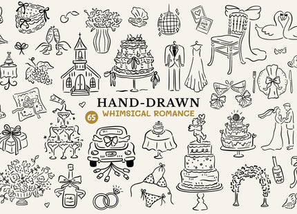 Hand Drawn Whimsical Wedding Clipart Bundle 65 SVG PNG Files