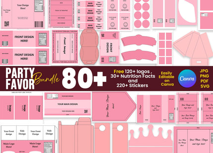 85 Editable Party Favor Templates Bundle — Labels, Bags, Wrappers