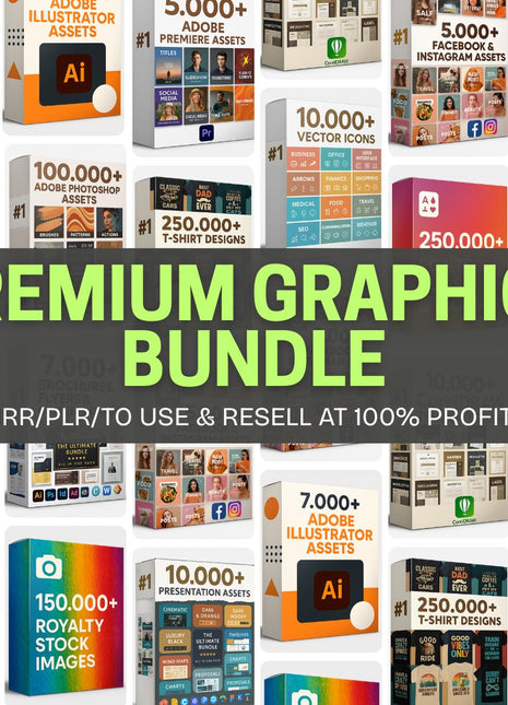 500GB+ Graphic Design Mega Bundle | Fonts, Adobe Assets, SVGs, Lightroom Presets, T-Shirts, Logos, Social Media, Templates, Photoshop, Canva