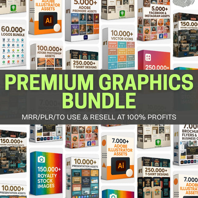 500GB+ Graphic Design Mega Bundle | Fonts, Adobe Assets, SVGs, Lightroom Presets, T-Shirts, Logos, Social Media, Templates, Photoshop, Canva