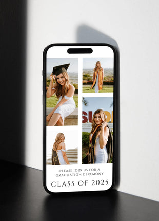 2025 Modern Digital Graduation Ceremony Invitation Template, Minimalist College Grad Announcement, Multiple Photo Graduation Party Invite
