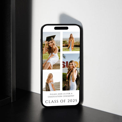 2025 Modern Digital Graduation Ceremony Invitation Template, Minimalist College Grad Announcement, Multiple Photo Graduation Party Invite