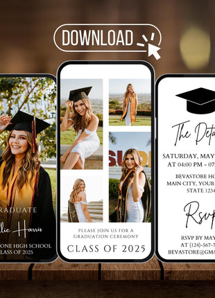 2025 Modern Digital Graduation Ceremony Invitation Template, Minimalist College Grad Announcement, Multiple Photo Graduation Party Invite