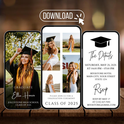 2025 Modern Digital Graduation Ceremony Invitation Template, Minimalist College Grad Announcement, Multiple Photo Graduation Party Invite