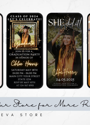 2025 Modern Digital Graduation Ceremony Invitation Template, Minimalist College Grad Announcement, Multiple Photo Graduation Party Invite