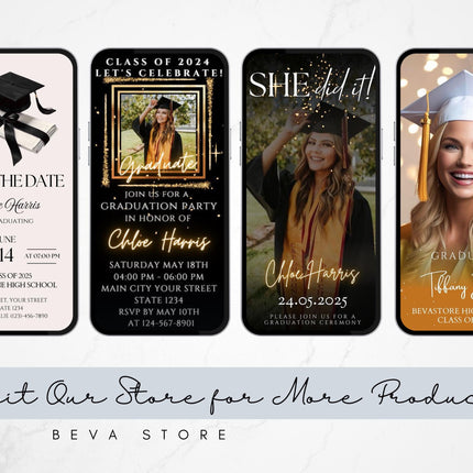 2025 Modern Digital Graduation Ceremony Invitation Template, Minimalist College Grad Announcement, Multiple Photo Graduation Party Invite