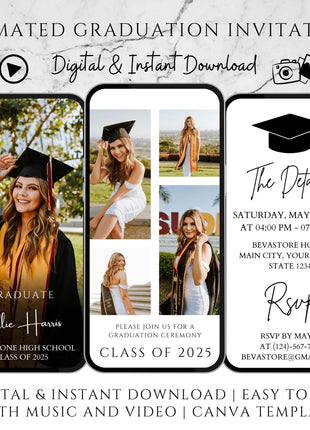 Modern Digital Graduation Ceremony Invitation Template, Minimalist College Grad Announcement, Multiple Photo Graduation Party Invite
