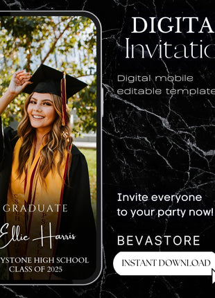 2025 Modern Digital Graduation Ceremony Invitation Template, Minimalist College Grad Announcement, Multiple Photo Graduation Party Invite