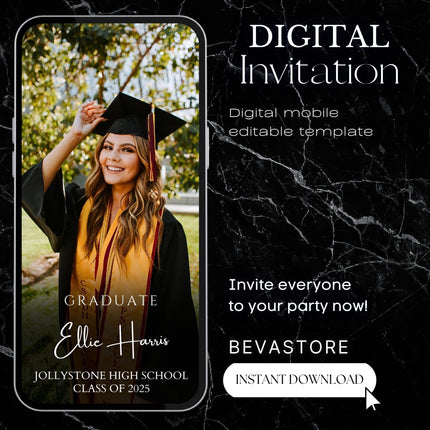 2025 Modern Digital Graduation Ceremony Invitation Template, Minimalist College Grad Announcement, Multiple Photo Graduation Party Invite