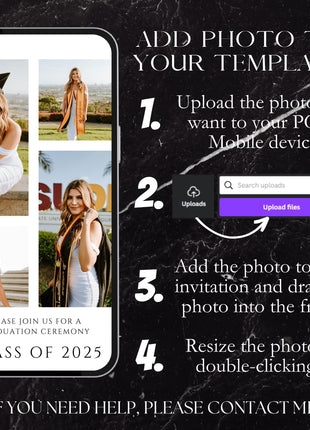 2025 Modern Digital Graduation Ceremony Invitation Template, Minimalist College Grad Announcement, Multiple Photo Graduation Party Invite