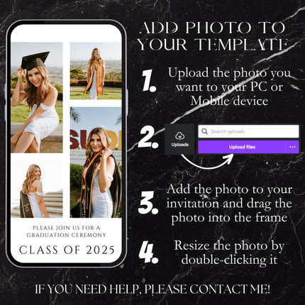 2025 Modern Digital Graduation Ceremony Invitation Template, Minimalist College Grad Announcement, Multiple Photo Graduation Party Invite