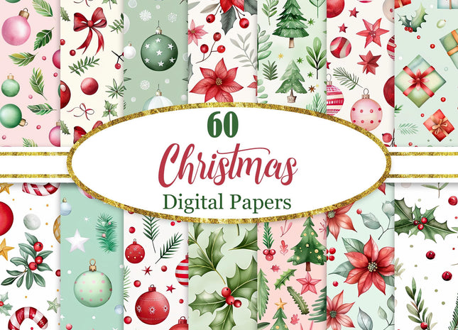 Christmas Digital Paper Bundle 60 Seamless 2048x2048 JPG Patterns