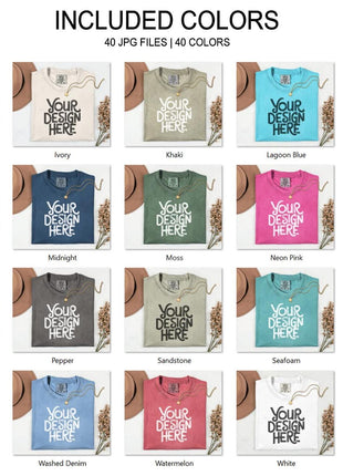40X Comfort Colors 1717 Flatlay T-shirt Mockup Bundle, C1717 Flatlay Mockup Bundle, Folded Tee Mockup, Garment dyed Unisex t-shirt Mockup.
