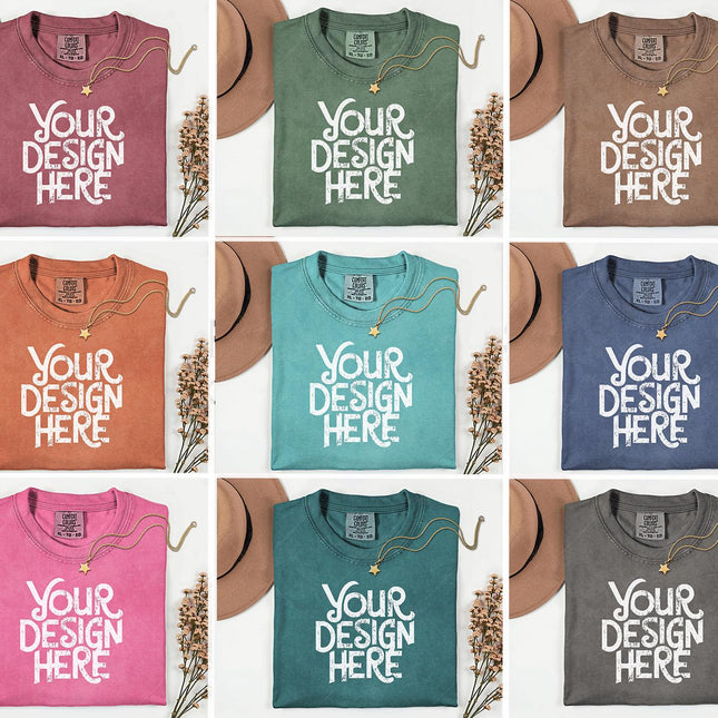 40X Comfort Colors 1717 Flatlay T-shirt Mockup Bundle, C1717 Flatlay Mockup Bundle, Folded Tee Mockup, Garment dyed Unisex t-shirt Mockup.