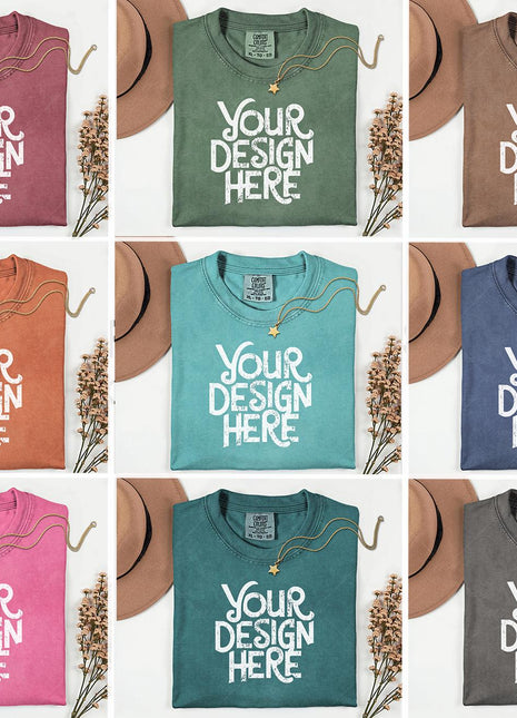 40X Comfort Colors 1717 Flatlay T-shirt Mockup Bundle, C1717 Flatlay Mockup Bundle, Folded Tee Mockup, Garment dyed Unisex t-shirt Mockup.
