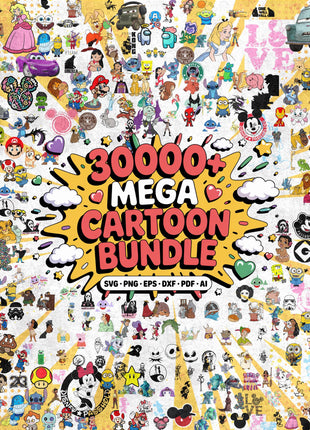 30,000+ Cartoon Mega Bundle Characters Clipart PNG SVG Holiday Graphics