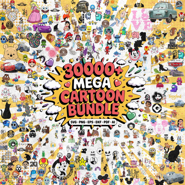 30,000+ Cartoon Mega Bundle Characters Clipart PNG SVG Holiday Graphics
