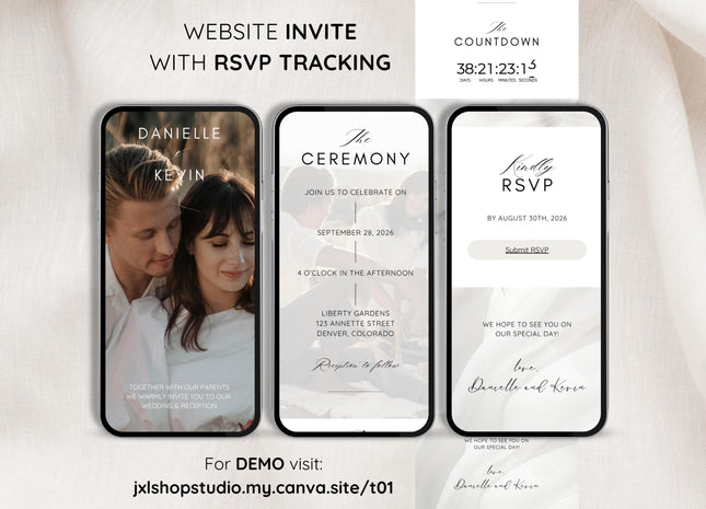 Digital wedding invitation with RSVP, Online wedding invite with rsvp tracking, wedding invite with countdown, RSVP tracking wedding invite