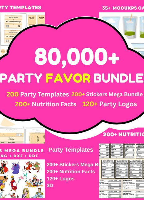 80000+ Party Favor Templates Bundle, Party Favor Logo, Water Bottle Labels, Chip Bag Template, party favours, Chocolate Bar, Party Templates