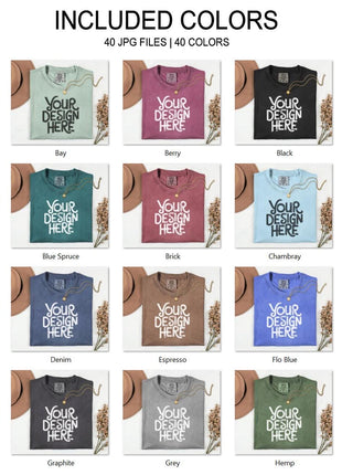 40X Comfort Colors 1717 Flatlay T-shirt Mockup Bundle, C1717 Flatlay Mockup Bundle, Folded Tee Mockup, Garment dyed Unisex t-shirt Mockup.