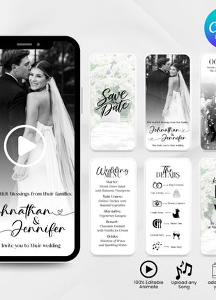 Modern Digital Wedding Invitation with RSVP Link – Editable Canva Template