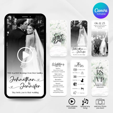 Modern Digital Wedding Invitation with RSVP Link – Editable Canva Template