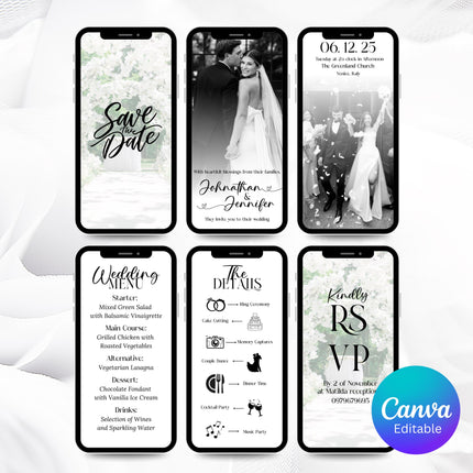 Modern Digital Wedding Invitation with RSVP Link – Editable Canva Template